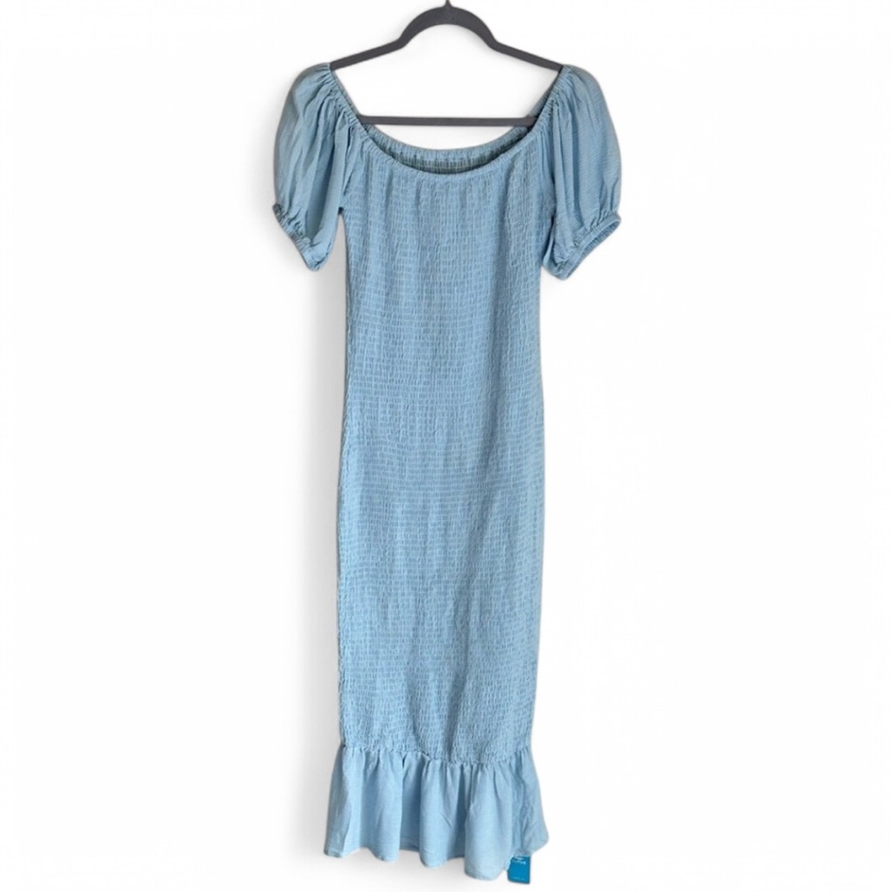 Blue Dress with Puff Sleeves Elegant